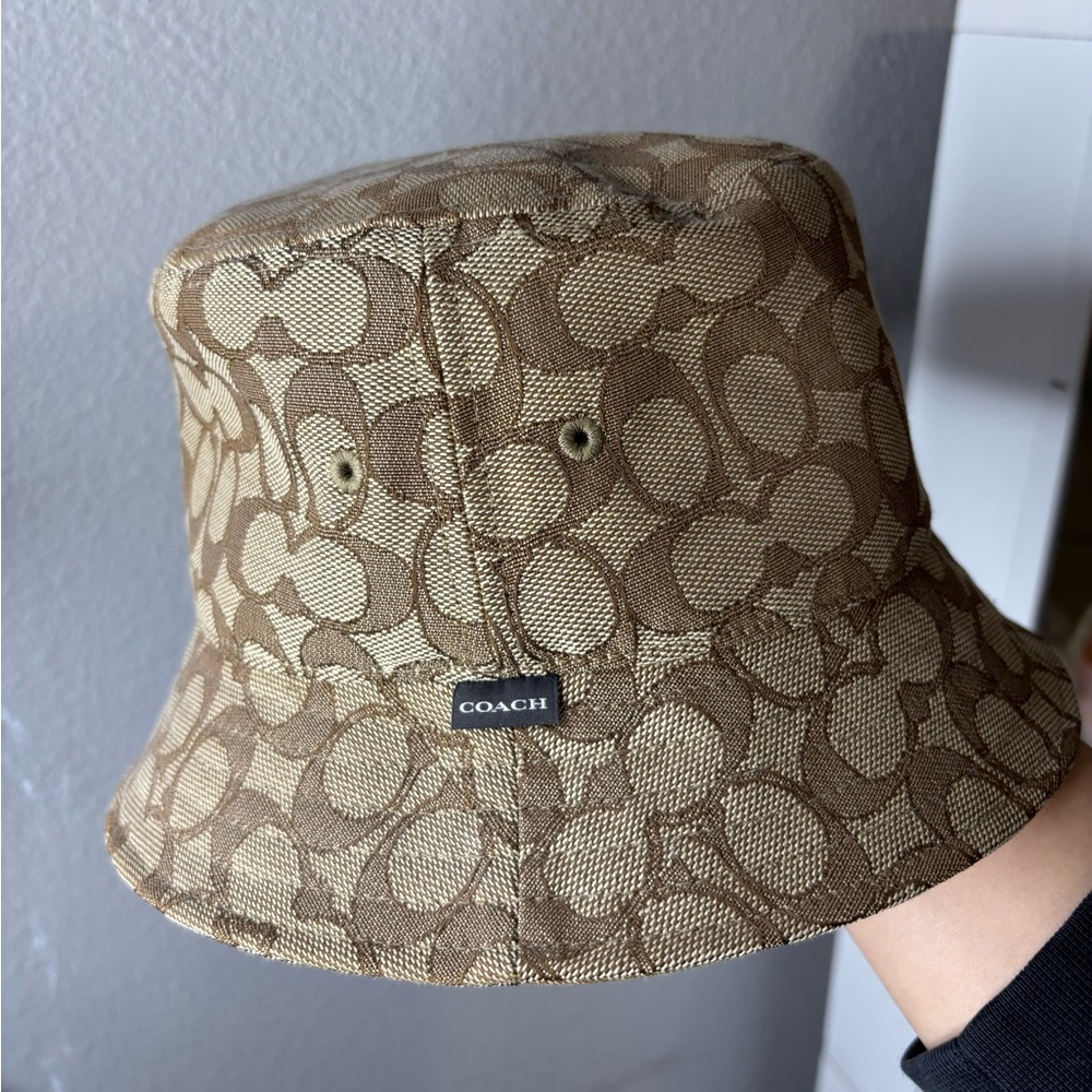 Coach Tan and Black Monogram Hat